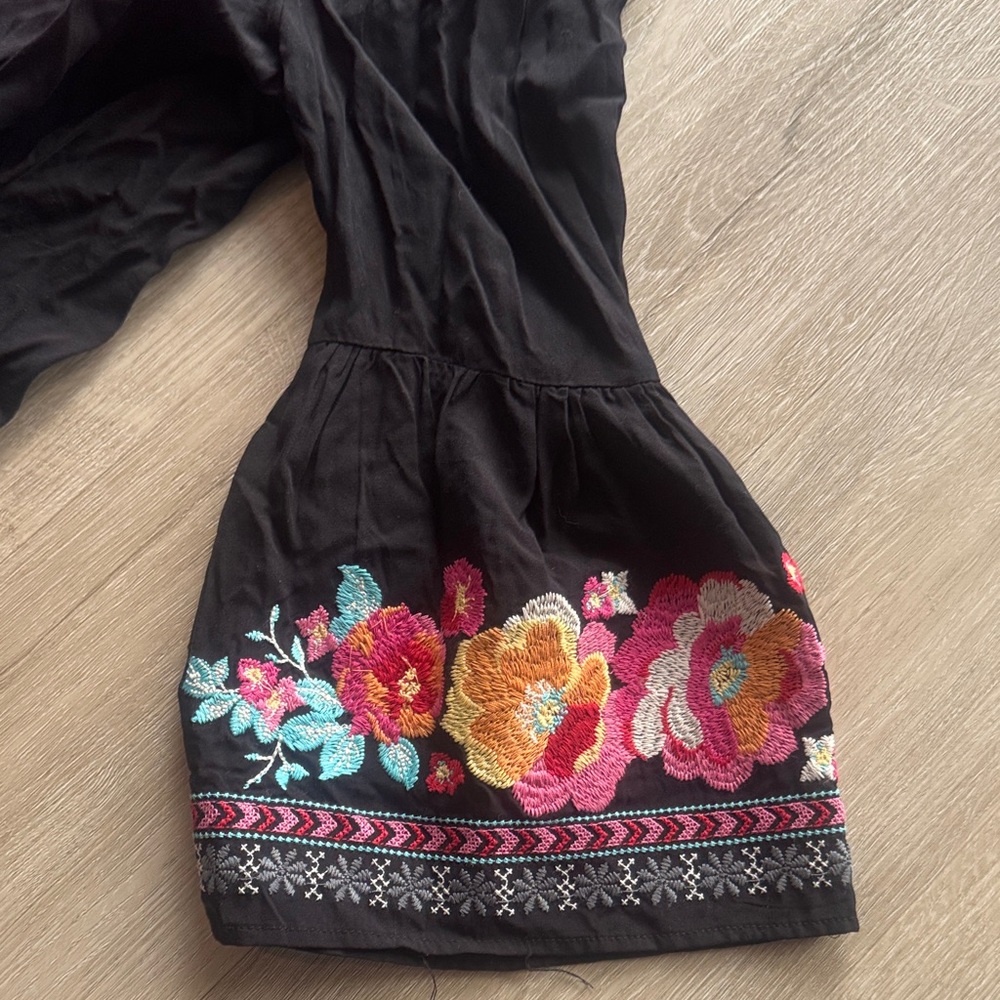 Savanna Jane Black Rayon Top with Pink and Orange Embroidery - Picture 5 of 8